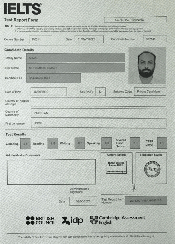 IELTS Certificate Canada