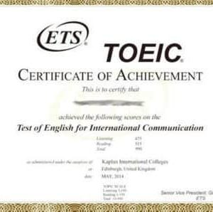 TOEIC certificate for sale